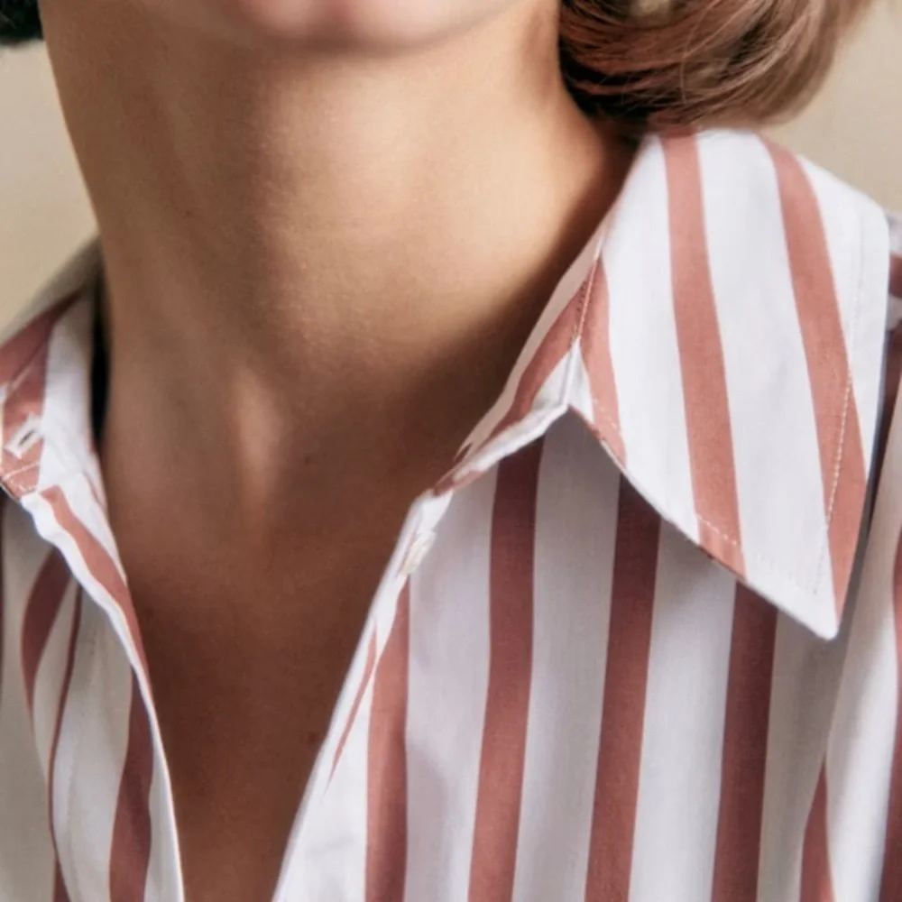 Bilma Shirt by Sézane in the "Camel Stripes" Colorway Size 32 About Medium - Picture 2 of 16